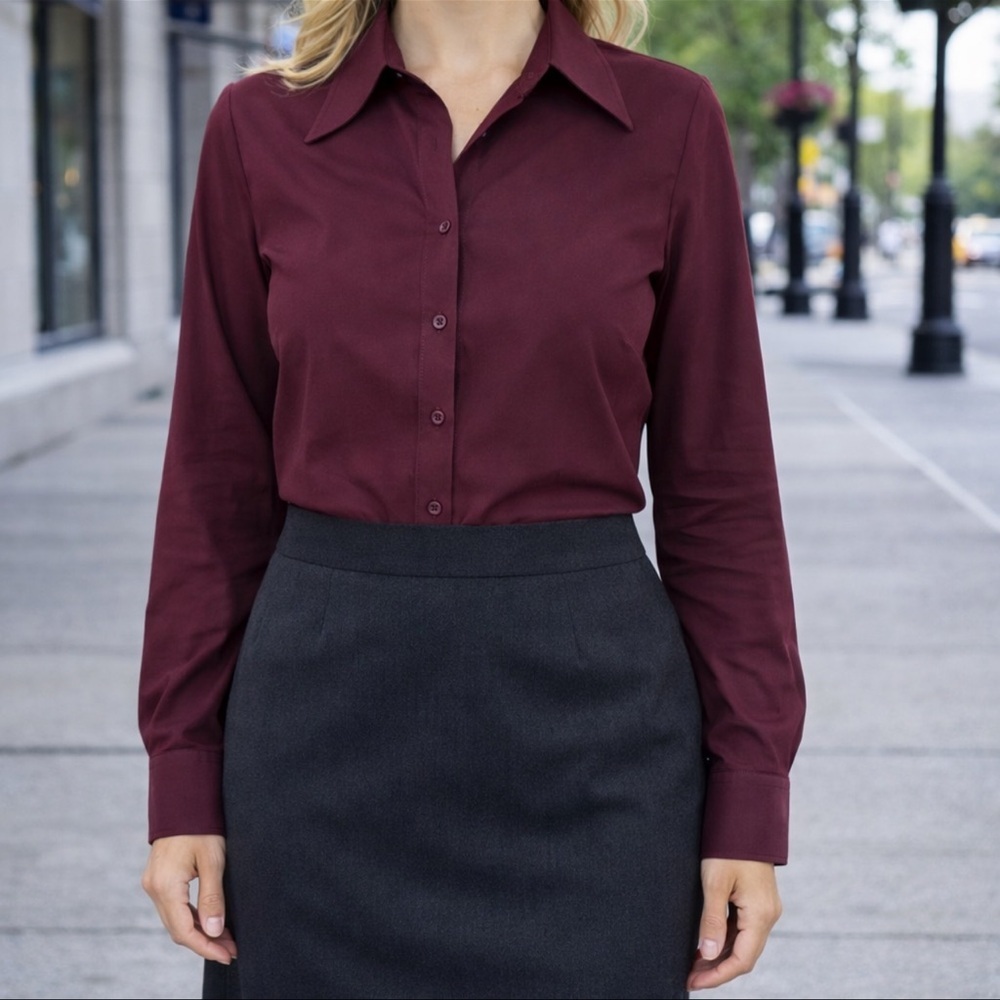 Burgundy Stretch Button-Up Shirt